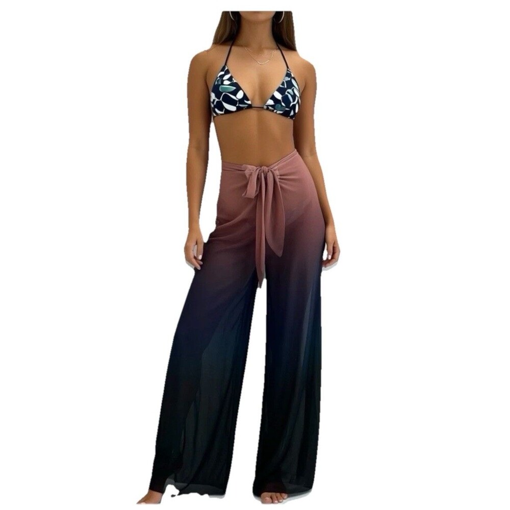 VICTORIA'S SECRET SWIM BEACHWEAR MESH TIE-FRONT COVER-UP PANTS Pink Ombré  M